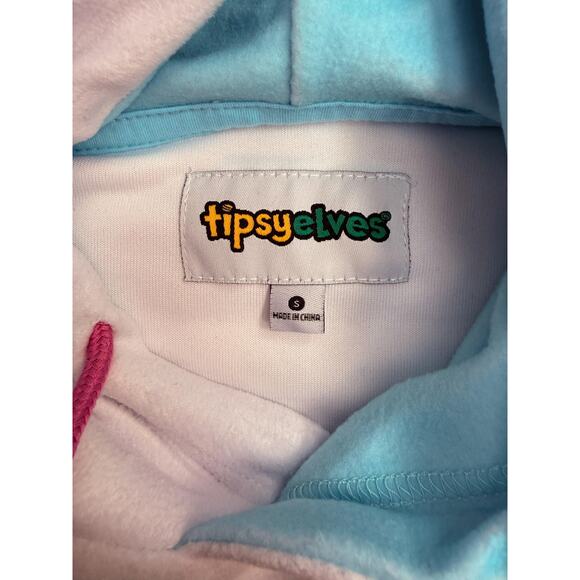 Tipsy Elves Hoodie Sz Small White Teal Pink Purple On the Horizon Tie Dye NEW - Picture 3 of 9